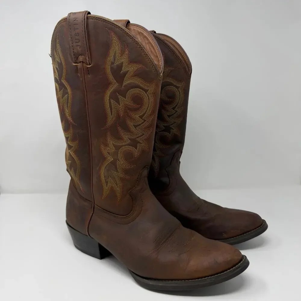 Justin Brown Leather Western Cowboy Boots Men’s 10.5E